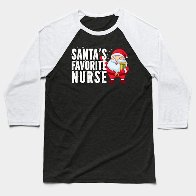 Santa's Favorite Nurse Holiday Baseball T-Shirt by Skylane